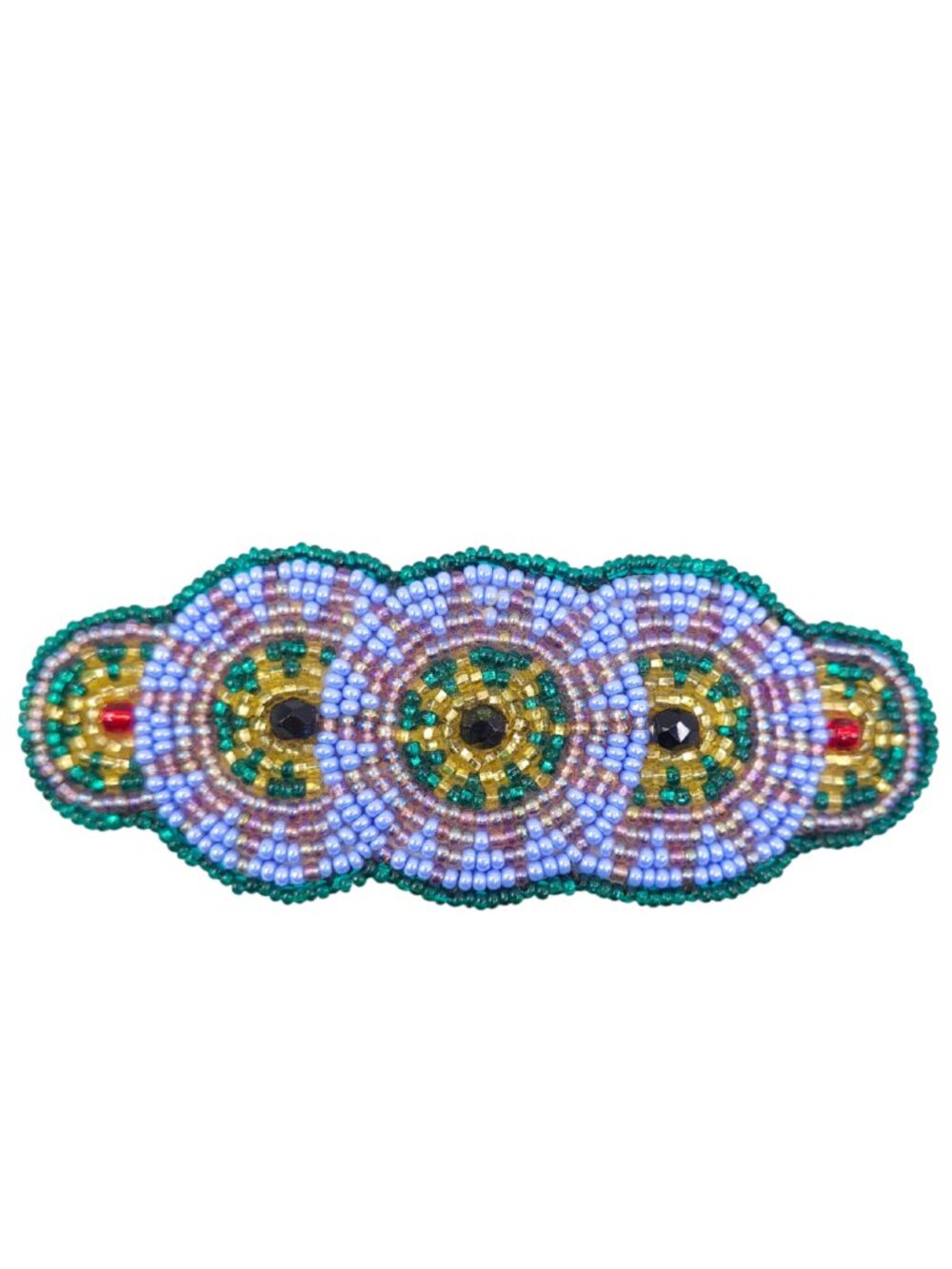 Women's Handmade Periwinkle Green & Yellow Sunburst Beaded Hair Clip